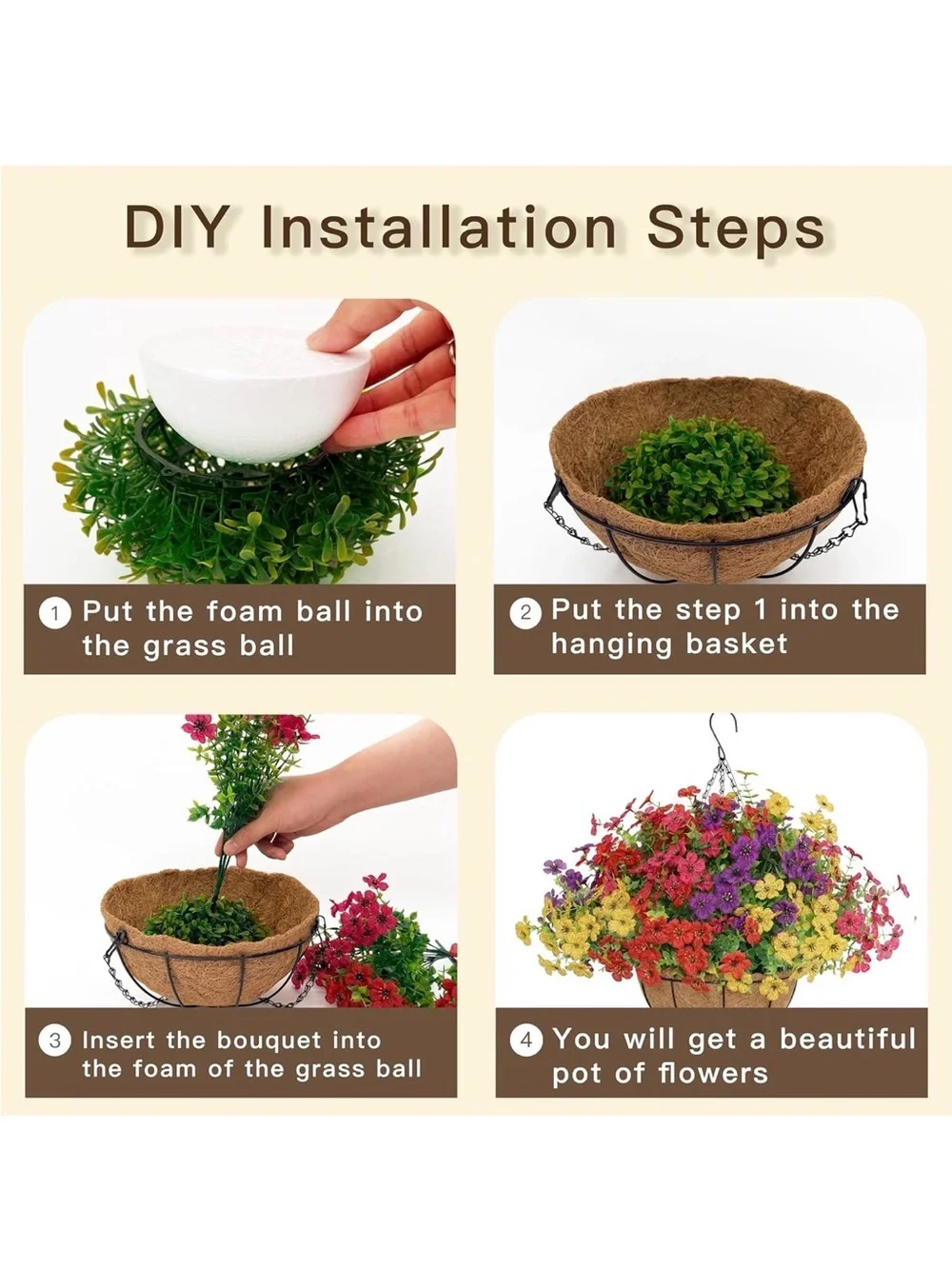 Outdoor Decorative Hanging Basket with Multicolor Flowers
